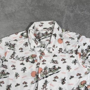 Disney Uniqlo Shirt‎ Kids 9-10 White Mickey Mouse Hawaiian Print Short Sleeve